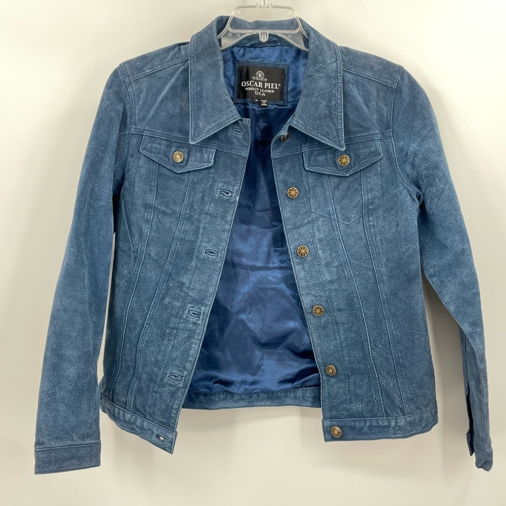 * Oscar Piel Blue Suede Jacket Size S
